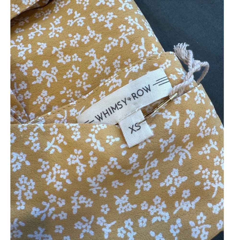 NWT Whimsy + Row Ella Dress Mustard Yellow Floral V-Neck Cutout Back Midi XS - Picture 8 of 12